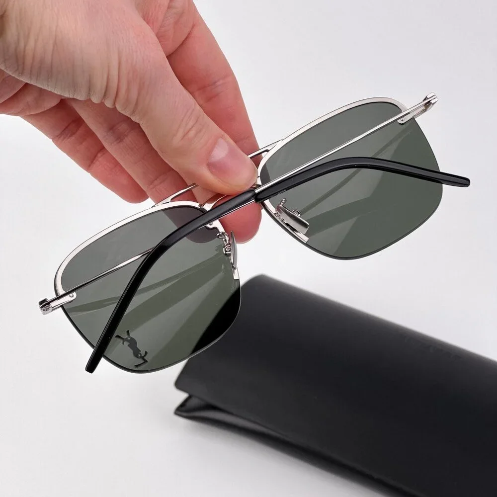 Saint Laurent SL309M 002 Pilot Sunglasses – Silver Frame with Grey Lenses - Picture 2 of 12